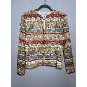 Vintage Adrianna Papell Top Jacket 100% Silk Multicolor 90’s Size 6 Cream Red